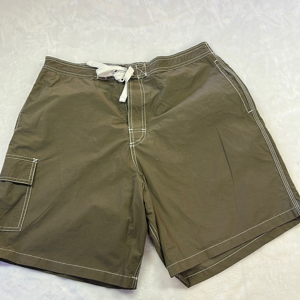 Islander Swim Trunks Dark Olive Green White Stitching Cotton/Nylon Size Medium
